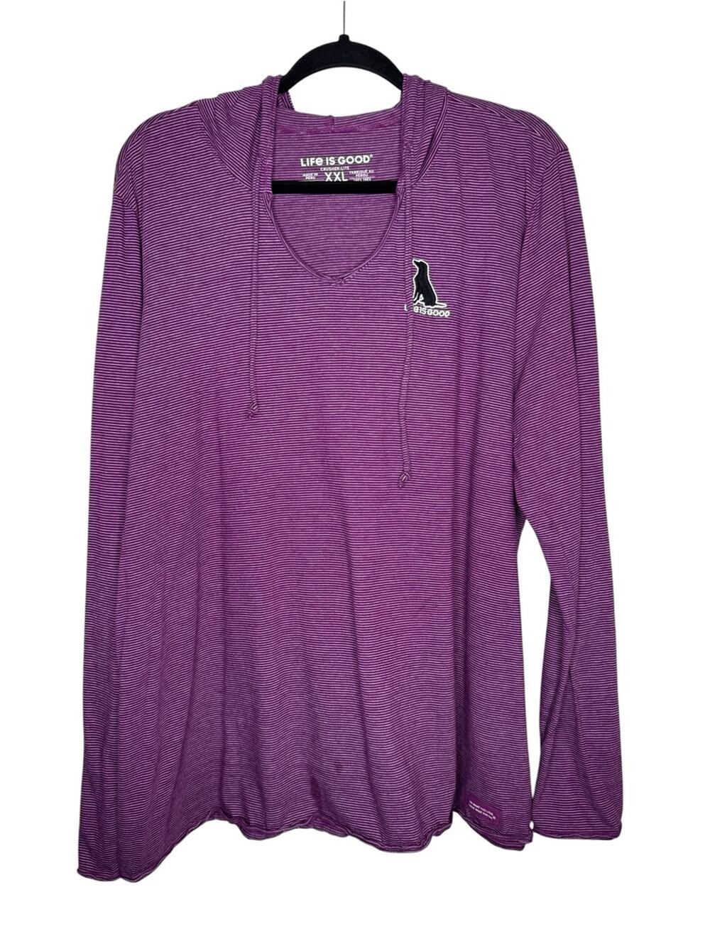LIFE IS GOOD / purple white striped dog pullover lightweight hoodie / XXL